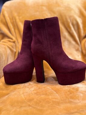 Platform Ankle Boots in Deep Burgundy